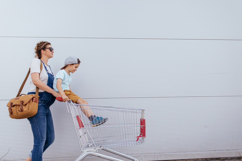 kids in shopping cart
