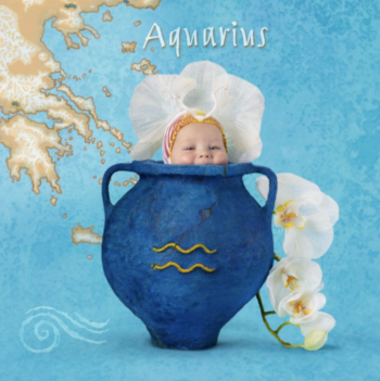 anne geddes photo of a baby in a water vase representing the astrological sign aquarius