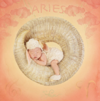 anne geddes photo of a baby dressed as a lamb representing the astrological sign aries