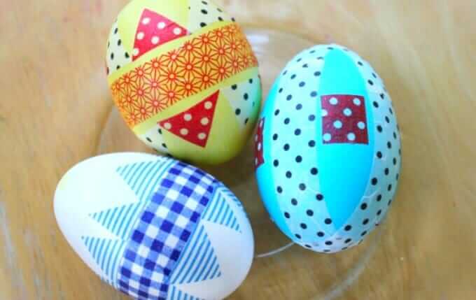 easter eggs decorated with washi tape