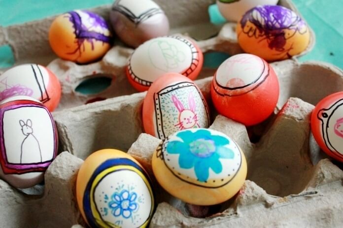 easter eggs with drawings on them