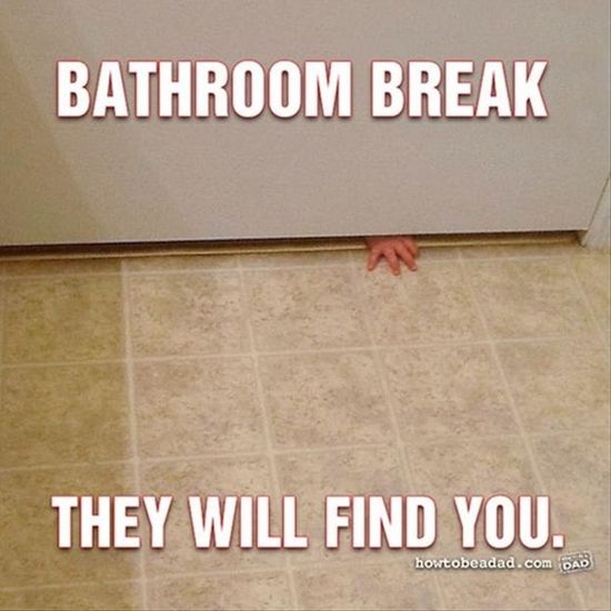 bathroom break they will find you | image: a small hand is coming from underneath the door