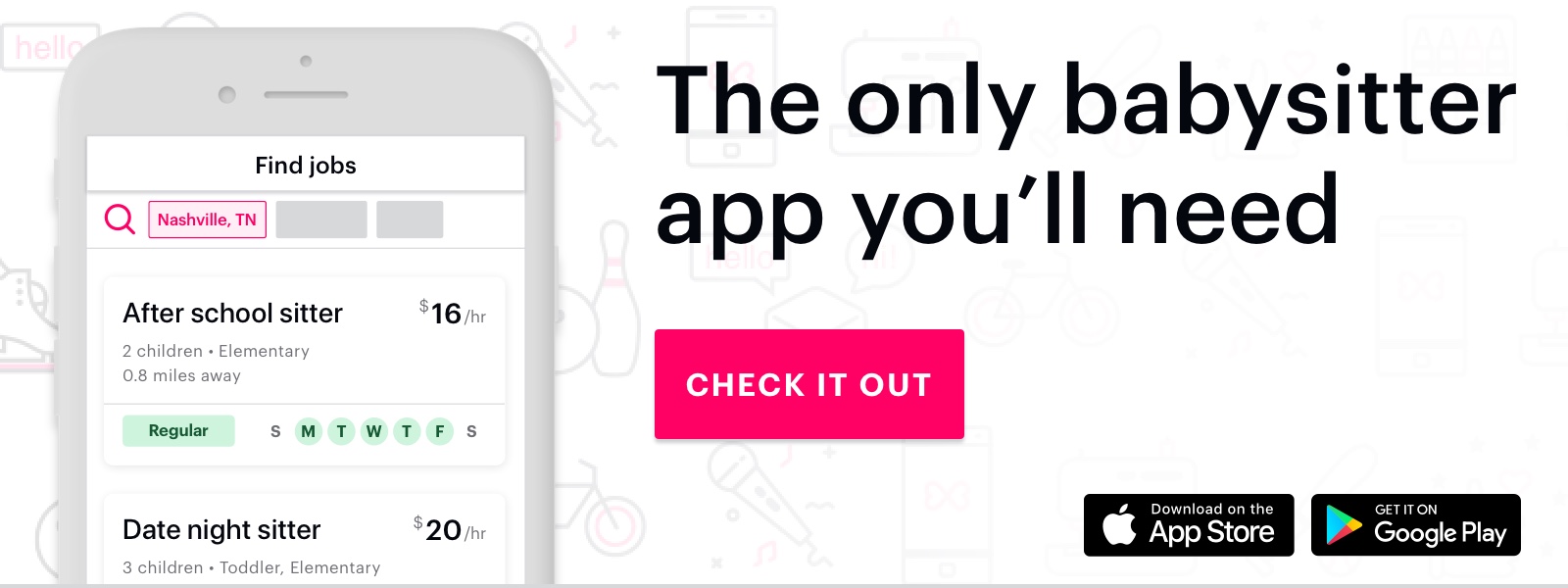 The only babysitter app you'll need. Check it out. Babysitter CTA for Sittercity apps.