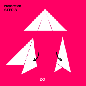 Diagram of step three of snowflake cutout instructions.