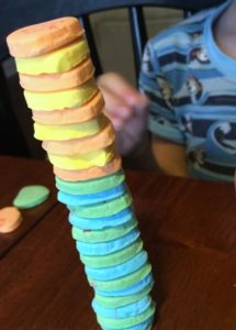 Candy hearts stacked in a tower